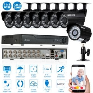 KKmoon 16CH 1080P Hybrid AHD DVR 8pcs 720P Bullet CCTV Camera